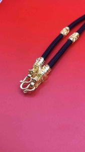 สร้อยคอห้อยพระ สร้อยเชือก สร้อยพระเชือกร่ม คั่นทอง หัวมังกร 2 องค์ เชือกร่ม ชุบทองไมครอน 3มม. ยาว 26นิ้ว
