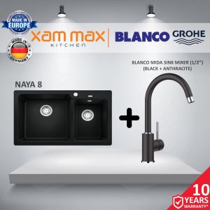 BLANCO NAYA 8 SILGRANIT KITCHEN SINK SINKI DAPUR WITH WASTE | PACKAGE BLANCO | BLACK ANTHRACITE ROCKGREY ALUMETALLIC WHITE|