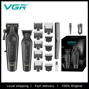 VGR Professional Hair Clipper DLC Blade Low Noise Cordless Ceramic Blade Hair Cutting Haircut Machine Trimmer V-995 V-197 set