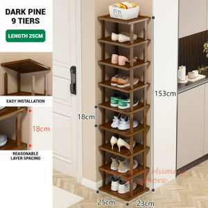 【DAILY ESSENTIAL】 Narrow Bamboo Shoe Rack | 5-9 Tiers | Pine Dark Pine or Black