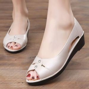 Free Shipping Simple Stylish Casual Shallow Fish-Mouth Sandals Flat And Comfortable Slip-On Shoes For Women And Mothers
