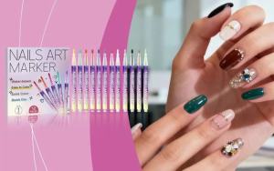 12 Colors Nail Art Pens Set 3D Gel Nail Art Nail Design Tools Nail Art Markers for Kids Quick Drying Suitable for DIY Manicure Such as Stippling and Line Drawing (1set)