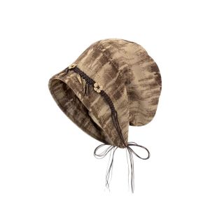 MUQZI Retro Mũ len phong cách dân tộc Trang trí bằng gỗ Tua rua Mũ trùm đầu rộng rãi Thanh lịch Đa năng Mũ turban Đi lại ngoài trời