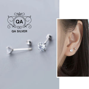 Khuyên tai bạc 925 nụ đá chốt bi vặn bông nam nữ tối giản S925 MINIMAL QA SILVER Earrings EA210211
