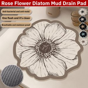 [Water-Absorbent and Oil-Proof] Rose Flower Diatom Mud Drain Pad Household Quick-Frying Absorbent Pad Anti Slip Kitchen Countertop Mat