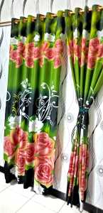 Nakwedok Gorden Jendela Murah tapi Mewah 1 set Gorden dan talinya New Green Rose Tebal