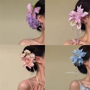 Sweet Girls Floral Hairclip Brides Wedding Flower Hair Comb Bridesmaid Headdress New Chinese Style Purple Butterfly Headdress