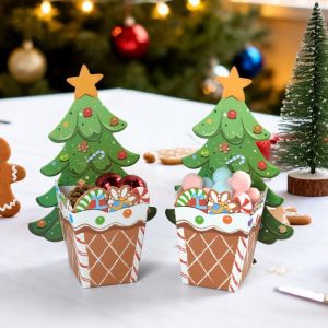 NALANILI 10PCS Gấp 3D Hộp quà Giáng sinh Nhiều màu sắc Cây thông Noel hình ông già Noel hoạt hình Hộp đựng kẹo. Lễ hội Tự làm Hộp đựng quà tặng. Chúc mừng Giáng sinh.