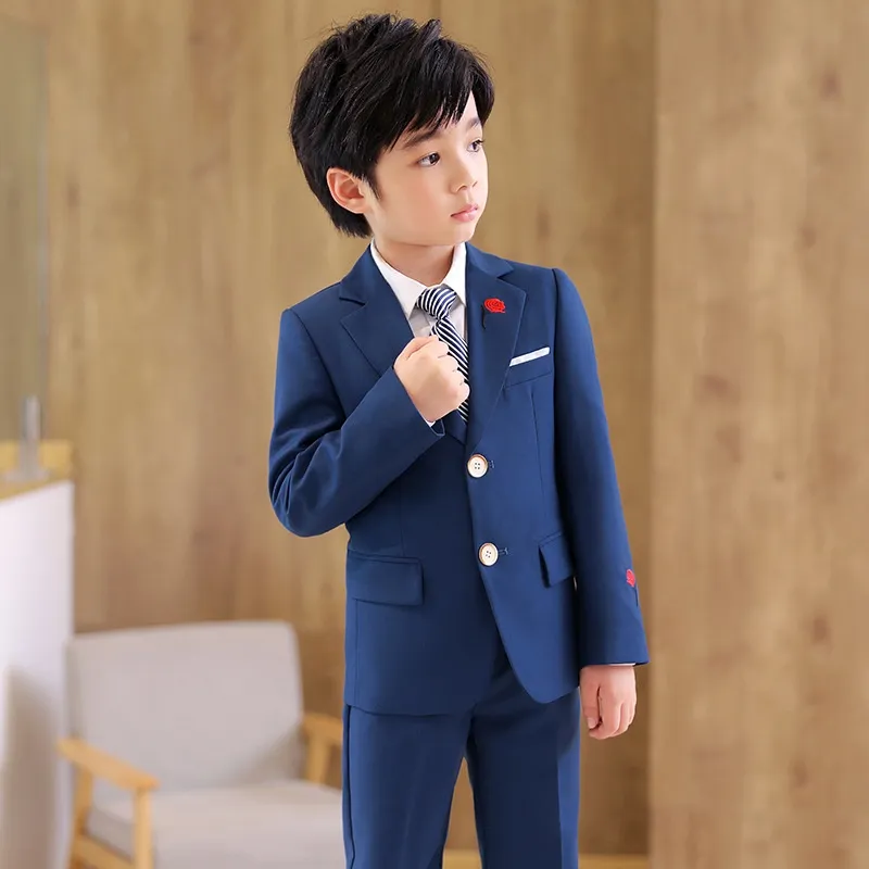 Kids Boys Suit Formal Attire Plaid Blazer Pants Suits Set Gentleman Outfit  Toddler Navy Blue Gray Dresswear