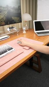 Crazy Horse Style PVC Faux Leather Desk Mat 80x40cm 3 Piece Set with Memory Foam Keyboard Wrist Rest 40cm and Mouse Wrist Rest 13cm Unstitched Desk Pad for Office Study Gaming Custom Logo and Packaging Available for Bulk Orders