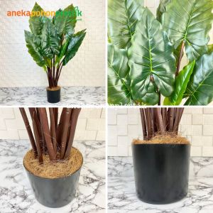Pohon Plastik Keladi Giant Taro T120 Latex Pot Dasar Hitam Dekorasi Kamar Rumah