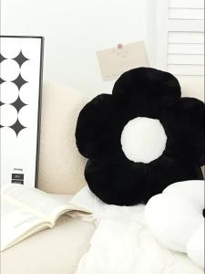 Simple rabbit hair pink flower sofa cushion plush soft comfortable seat cushion office nap sedentary buttocks