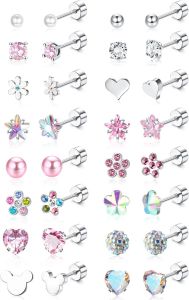 Jstyle 16 Pairs Hypoallergenic Earrings For Girls Women Surgical Steel Screwback Earrings for Sensitive Ears Cute Todder Earrings Kid Earrings Flat Back Stud Earrings