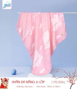 Khăn tắm cho bé 6 lớp Goodmama chất sợi tre mềm mại thấm hút nước tốt