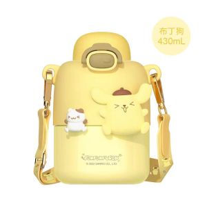 (SG Seller) 430ml Sanrio Kuromi Melody Cinnamoroll Thermos Cup Children Water Bottle Insulation Cup Girls Cute Steel Thermos Cup Strap Water Bottle Girls Gift-PL95