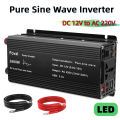 Gelombang sinus tulen LED Inverter 1000W /2600W Peak DC 12V ke AC 220V-240V dengan 2 port USB untuk kereta dan lori Camping Converter Adapter. 
