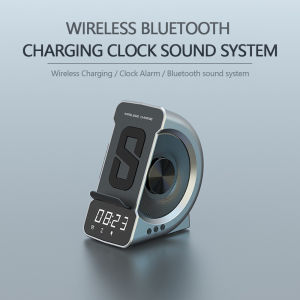 นาฬิกานาฬิกาปลุกดิจิตอลข้างเตียงที่ชาร์จแบบไร้สายอเนกประสงค์ชาร์จเร็วที่วางโทรศัพท์ลำโพง BT