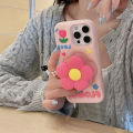ขาตั้งยืดหด 3D พร้อมเคสศัพท์ซิลิโคนรูปดอกไม้สำหรับ iPhone 13 14 15 16 Pro Max เคสซิลิโคนอ่อนนุ่มสำหรับเคส iPhone 16 Pro Max. 