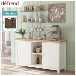 deTrend Sideboard Cabinet Storage Sideboard Buffet Seagrass Basket for Kitchen Almari Baju 55inch 5262- White