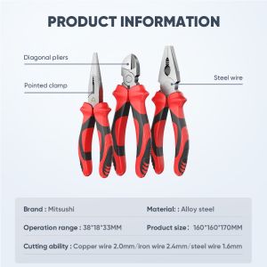 Mitsushi Tang Set 3 Pcs Tang Potong Kombinasi Tang Lancip 6 inch Hidung Panjang Potong Pemotong Kawat Kabel Needle Nose Diagonal Pliers Multifungsi Pegangan Karet Keperluan Rumah Alat Perkakas
