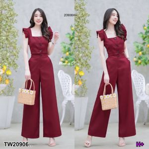 TW20906 set 2 ชิ้น เสื้อครอปแขนระบา + กางเกงขายาว ..