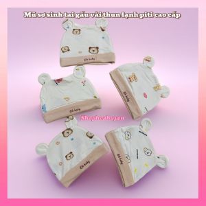 Mũ cho bé sơ sinh phối tai gấu  Vải thun lạnh Peptit hàn siêu mềm mịn mát 0-3 Tháng - Nón sơ sinh bé trai bé gái