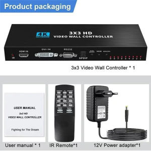 3X3 Video Wall Controller 4K HDMI DVI TV Wall Controller Processor 3x3 2x3 2x4 4x2 LCD 9 Screen Splicing Splicer Box with RS232