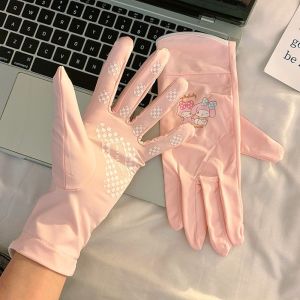 TSEVD My Melody  Sun Protection Gloves Touchscreen Breathable Cinnamoroll Ice Silk Gloves Fashion UV Protection Kuromi Gloves Girl