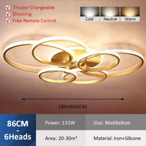 [Remote Dimming] 90CM Modern Led Circle Ring Ceiling Lights For Living Room Bedroom Chandelier Study Room Ceiling Lamp Golden Ceiling Lamp