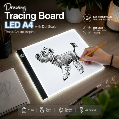 Drawing Tracing Board Papan Gambar Jiplak Ukuran A4 Dimmable Dilengkapi LED Adjustable