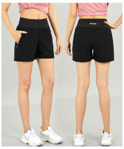 กางเกงโยคะวิ่งมาราธอนสำหรับผู้หญิงกางเกงกีฬาขาสั้นแห้งเร็วโทรศัพท์มือถือมีซิปกระเป๋ากางเกงขาสามส่วนผ้าไอซ์ซิลค์