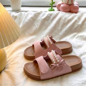 [Free Shipping] 2026 New Pearl-Decorated Comfortable Platform Sandals A Niche Design For Outdoor Wear Featuring A Non-Slip Sole Fashionable Soft Bottom Lightweight Construction And Versatile One-Strap Style