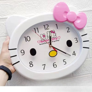 Cute Sanrio HelloKitty Silent Wall Clock Non Ticking Bedroom Decor Cartoon Anime Kawaii Home Holiday Lovely Room Gifts