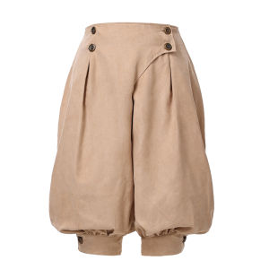 BLESSUME Womens Renaissance Pants Pirate Pant Suede High Waist Double Breasted Medieval Pants
