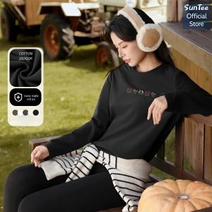 Áo thun dài tay nữ SUNTEE STDT017 form vừa phong cách basic in hình 017 vải cotton 250GSM cao cấp