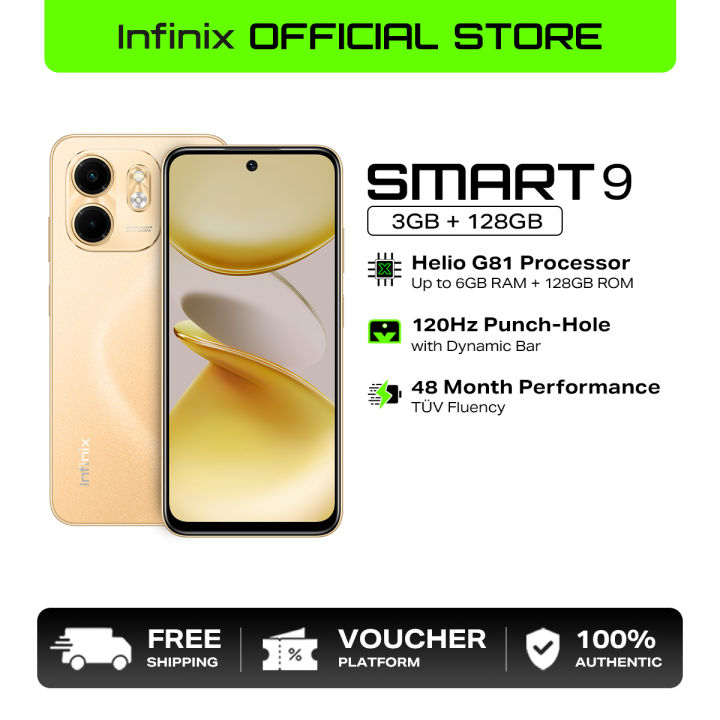 Infinix Smart 9, 128GB+6GB（3GB+3GB) MTK G81, 120Hz Display, (1 year local warranty)