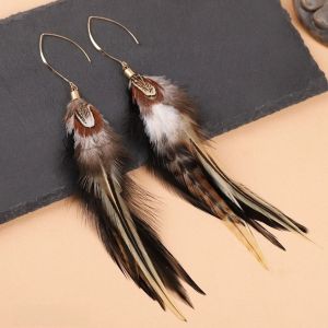 PURETEN Ethnic Long Feather Dangle Earrings Jewelry Boho Pea Tassel Earrings Exaggerate Hanging Long Tassel Feather Earrings Womens Earrings