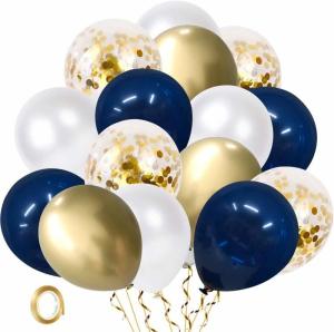 Gold Balloons 60 Pack 12 inch Matte White Metal Gold and Confetti Latex Globo Balloon Bulk for Wedding Birthday Party Graduation Engagement Bridal Shower Decorations