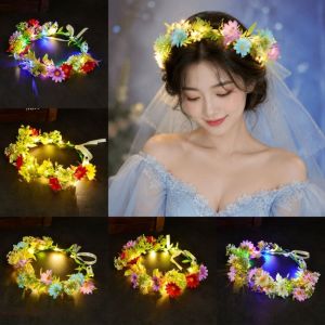 NOBLELYN Luminous Floral LED Flower Crown Glow In The Dark Fairy Tiara Style Floral Wreath Crown  Adjustable Bridal Headpiece for Kids