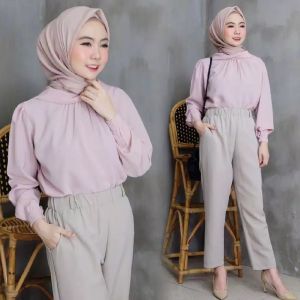 SENNA STORE Tabina Blouse Bahan Tory Burch Ukuran One Size LD 100cm Terbaru 2023 Kekinian Nyaman Adem Polos Lengan Panjang Baju Atasan Blouse Wanita Viral Simple Remaja Dewasa Trendy Ootd Modis Elegan Fashion Muslimah Hijab style Pusat Grosir Pakaian