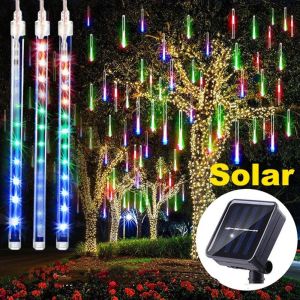 FWFHTP Solar Meteor Shower String Lights EU Plug 8 Tubes  Star Rain String Light Colorful Fairy String Landscape Garden Light Yard Decor