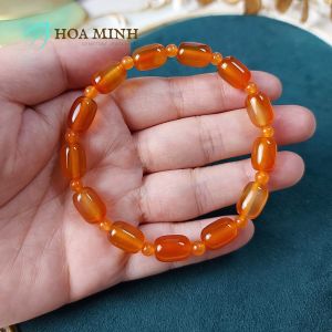 Vòng tay phong thủy đá Mã Não cam dạng lu thống tròn bầu dục vòng tay mệnh Hỏa Thổ | Hoa Minh Gem