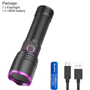 Asafee 1367 Ultra Bright UV 365 LED Portable Flashlight Outdoor UV Purple Lamp use18650/26650 Battery Type-C Rechargeable IPX4 Waterproof Paper Money Pet Fecal Detection Light