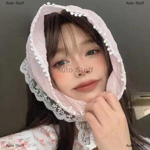 [COD] Auto Stuff ผ้าพันคอสามเหลี่ยมลายดอกไม้ลูกไม้สไตล์ฝรั่งเศสผ้าพันคอผ้าไหมโลลิต้าผ้าโพกศีรษะผ้าโพกศีรษะเครื่องประดับผมแฟชั่นของผู้หญิง