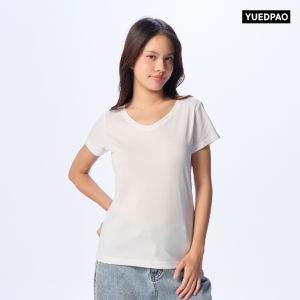 Yuedpao Ultrasoft Non-Iron [ใหม่ล่าสุด] เสื้อยืดคอวีผู้หญิง ไม่ย้วย ไม่หด ไม่ต้องรีด ผ้านุ่ม ไม่ขึ้นขุย สี White