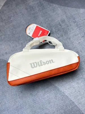 Wilson 2024 French Open Co-branded Tennis Small Bag Handbag Toiletry Bag White and Brown with Wilson Logo
