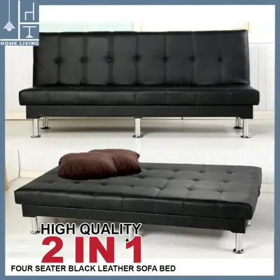 [AVAILABLE ONHAND] Classic Black Leather Folding Sofa Bed Foldable up to 180 Degree
