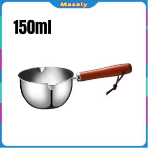Masely 150/300ml Stainless Steel Mini Oil Splash Pot Milk Pot Seasoning Small Pot Kitchen Cooking Supplies