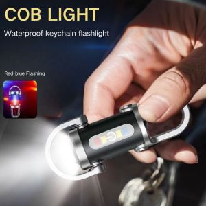 Multifunctional COB Mini Work Light Flashlight Keychain Light 5 Light Modes Waterproof Portable Emergency Lamp Working Light Hiking Camping Outdoor LED Torch Light