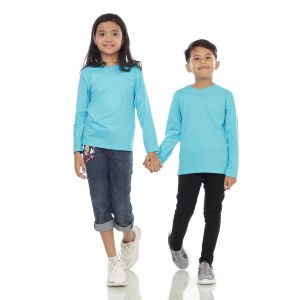 Kaos Polos Anak Oneck Lengan Panjang Bahan Katun Combed 30s Warna Biru Baby